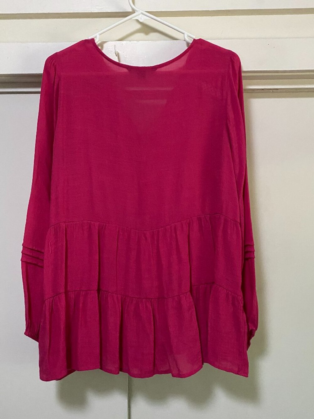 Zac & Rachel, woman, long puff sleeve, pink, Boho blouse, size 1X - Picture 8 of 11